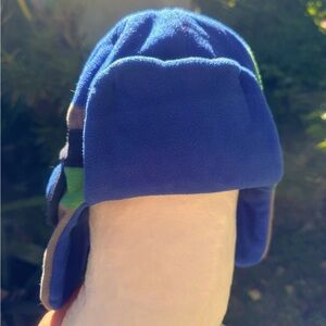 New Gap Kids Fleece S/M Ear Flap Hat Beanie Button Blue Green Gray NWT Warm Soft
